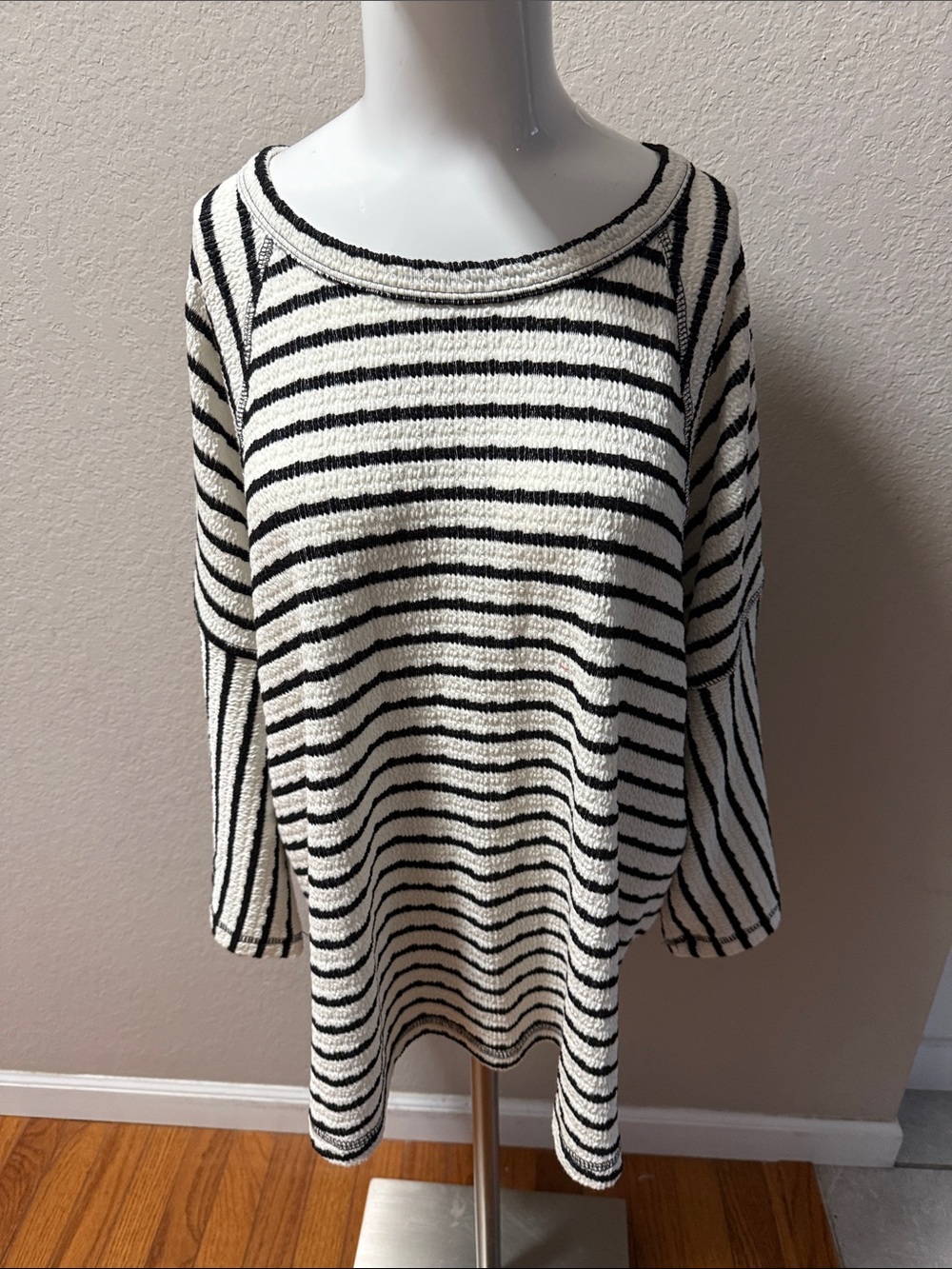 Three bird nest Striped Black and Cream Women’s Sweater - Classic Boatneck